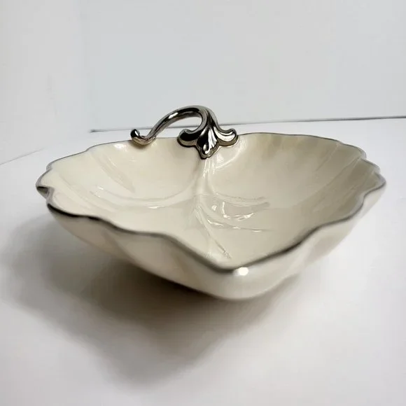 Lenox Candy Trinket Jewelry Dish Leaf With Silver Trim Vintage USA Home Decor - Picture 4 of 16